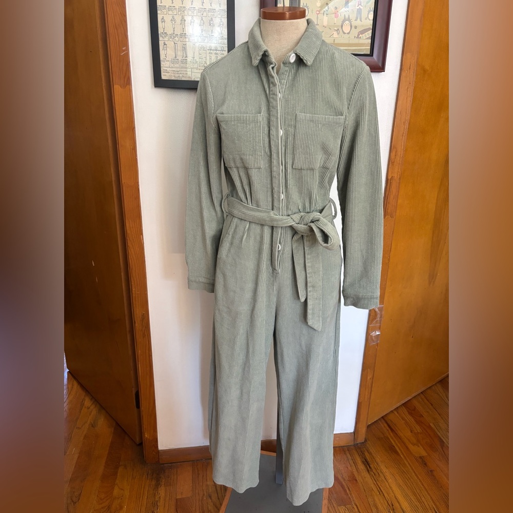 CHARLIE HOLIDAY: Wide Wale 100% Cotton Corduroy Jumpsuit SZ.4(PASTEL MINT GREEN)